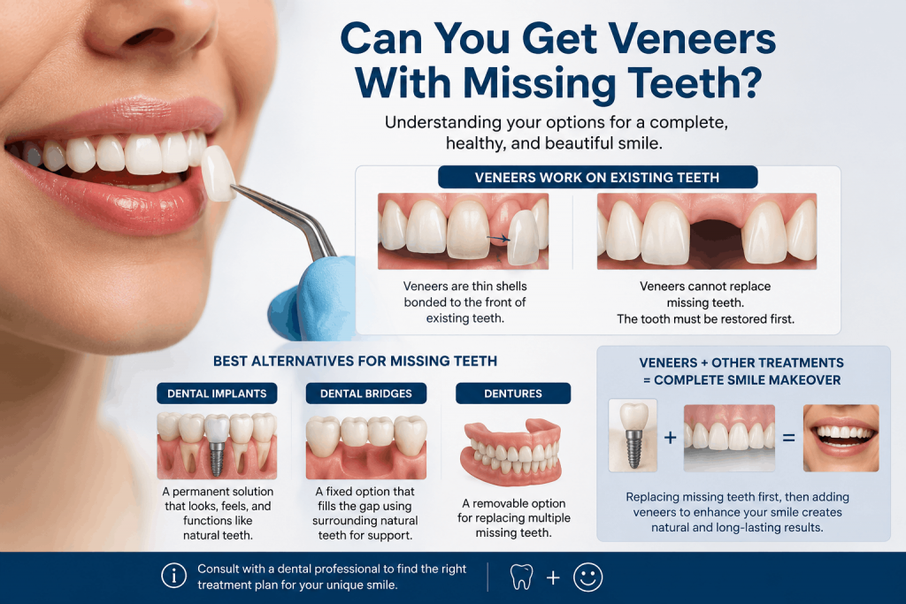 Veneers are not a replacement for missing teeth